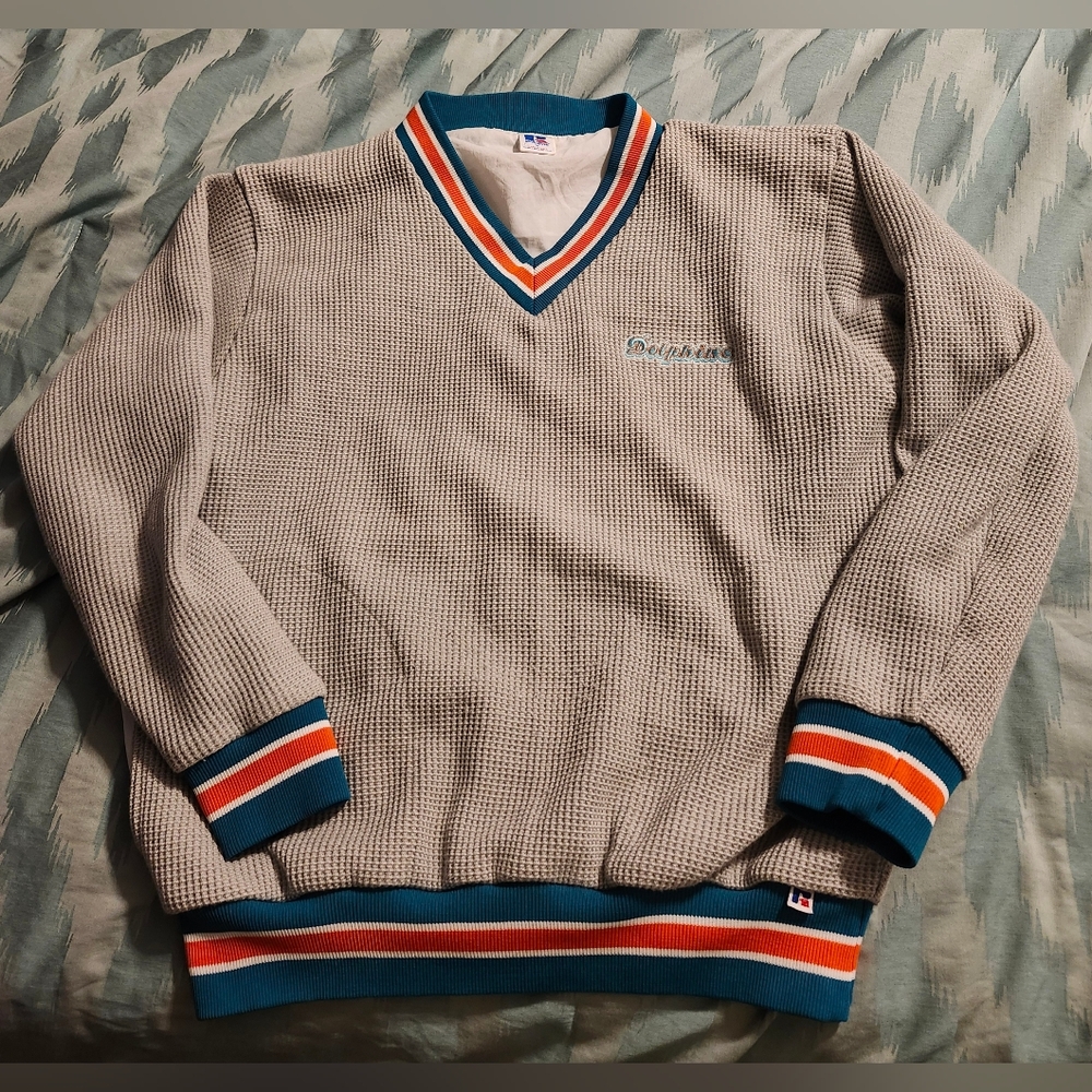 Miami Dolphins Russell NFL‎ Pullover  Sweater Winter Jumper Men's Size Medium